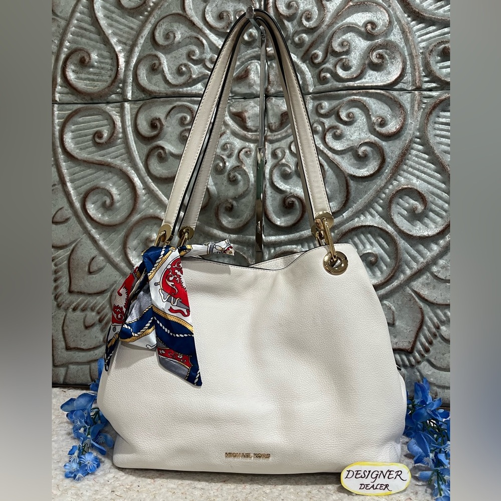 MICHAEL KORS Raven Leather Shoulder Bag Optic White